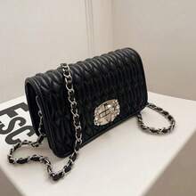 Bag Women's Bag Popular New Fashion Korean Style Pleated Chain Embroidery Thread Rhinestone Small Square Bag - White - View 2