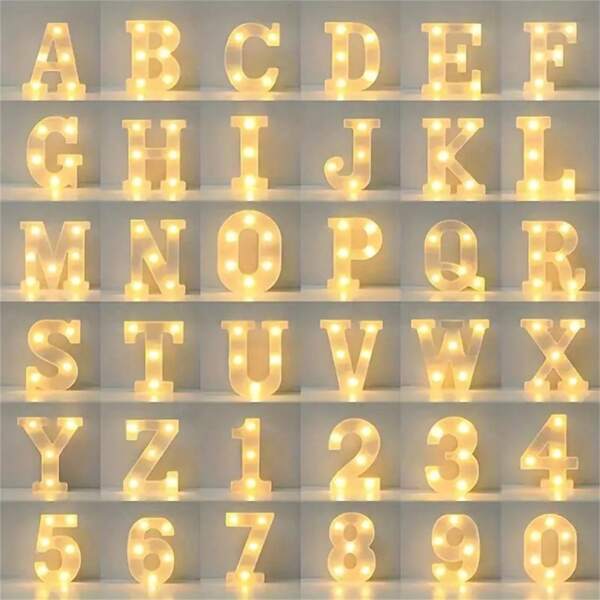 1 pezzo Luce a led da 16 cm con lettere e numeri luminosi, luce notturna, adatta per decorazioni di casa, bar, matrimoni e feste di compleanno