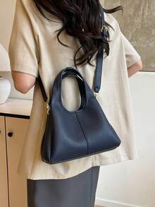 Women's Fashionable Tote Bucket Bag, Stylish Minimalist Elegant Large Capacity, Deep Blue Color, Suitable For Shoulder Wear - Blue - View 5