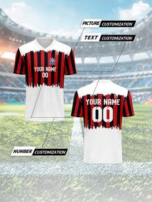 2025 Summer & Autumn Custom Football Jersey, AC Milan, Breathable Quick-Dry 210g Spring/Summer Unisex Sports Team Club Training V-Neck Shirt, Front & Back Printed Name, Number, Logo, Comfortable Fit For Daily, Casual, Party - Multicolor - View 1
