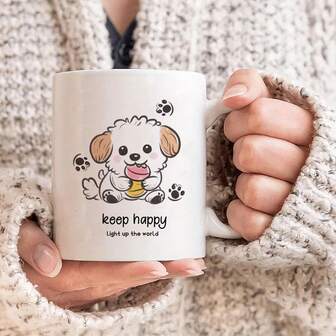 1 件 11 盎司 Keep Happy 陶瓷咖啡杯，可微波炉加热，咖啡杯，有趣的饮具，穆斯林礼品，适合家庭、朋友的独特杯子，适合办公室和休闲，适合在家工作，现代陶瓷杯优质饮料咖啡吧配件返校