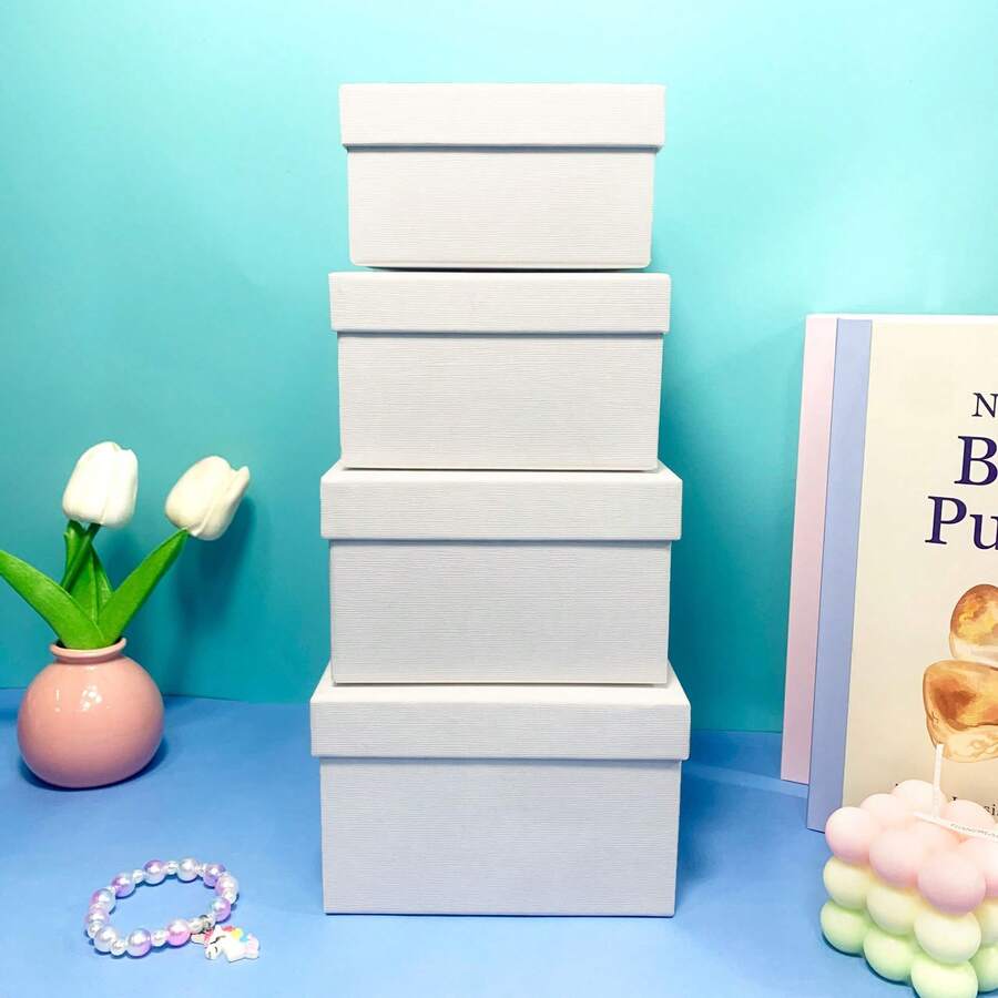 4 Stücke quadratische strukturierte Papierlagerboxen, weiß und schwarz, Schreibtisch Organizer, Geschenkverpackung