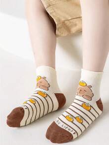 5 Pairs Of Breathable Mesh Socks For Boys And Girls Aged 2-16 In Spring And Summer, Cute Capybara, Suitable For Medium, Large, And Small Children's Socks, Fashionable - Multicolor - View 2