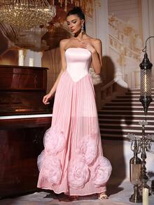 Modphy 全新优雅性感露肩大喇叭 3D 向日葵印花长裙，时尚婚礼周年生日派对复活节庆祝礼服，正式礼服，晚礼服，婚礼宾客礼服