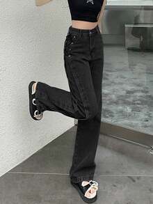 女士夏季复古系带直筒裤