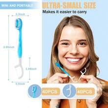 Portátil 5-en-1 Cepillo de dientes y hilo dental, sabor a menta para una limpieza bucal profunda diaria, perlas efervescentes para un aliento fresco para parejas, familia y vuelta al cole, 40 piezas - Blanco - Ver 3