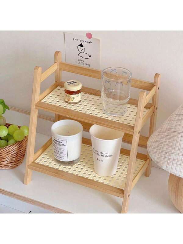 1pc Solid Wood Desktop Storage Shelf, Two-Layer Kitchen Desktop Shelf, Desktop Bookshelf, Household Desktop Storage Shelf