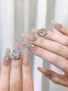 Set 24 Buah Rhinestone Kuku Berbagai Bentuk, Desain Berkilau untuk Dekorasi Kuku Tempel DIY - Putih - View 6