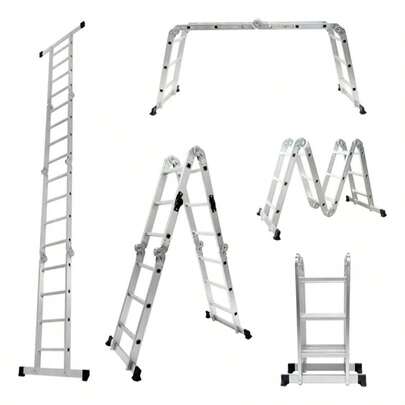 Escalera Multiposición 8 en 1 Plegable de 3.5 Metros con 12 Peldaños, Aluminio Resistente, Diseño Ajustable para Uso en Hogar, Construcción y Trabajo Profesional