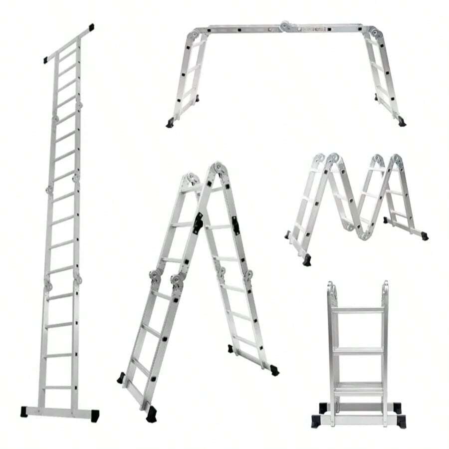 Escalera Multiposición 8 en 1 Plegable de 3.5 Metros con 12 Peldaños, Aluminio Resistente, Diseño Ajustable para Uso en Hogar, Construcción y Trabajo Profesional - Gris - Ver 1