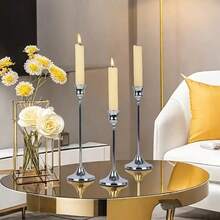 12 件/6 件经典金属烛台，酒店餐厅咖啡厅装饰，生日派对婚礼装饰，浪漫晚餐道具，情人节万圣节圣诞节氛围装饰 - 銀色 - 查看 4