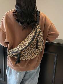 New Ins Style Leopard Print Casual Waist Bag/Chest Bag, Versatile Cloud Pattern Unique Shoulder Crossbody Bag/Casual Phone Pouch - Multicolor - View 6