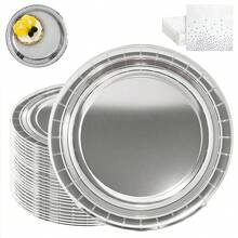 25/50 件银色纸盘餐巾，7 英寸/9 英寸铝箔银色一次性盘子，派对盘子蛋糕甜点盘，餐具餐具套装用品适用于日常用餐生日婴儿洗礼节日野餐毕业婚礼晚宴 - 銀色 - 查看 12