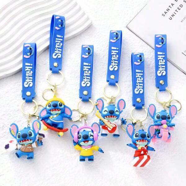 Disney Disney New Streetwear Stitch Key Chain, Cartoon Stitch Plush Pendant Bag Charm Keychain, School Supplies,Back To School