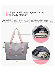 Bolsa de viagem listrada portátil de grande capacidade, bolsa feminina, que pode ser equipada com uma mala, personalizada e leve