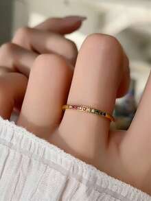 1pc Stainless Steel Rhinestone Inlaid Minimalist Design Fashion Ring For Women - Star - View 7