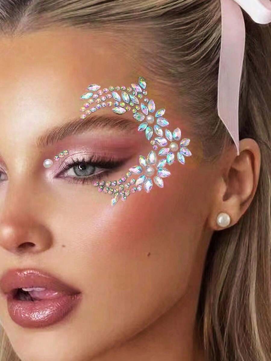Rhinestone Studded Eye Makeup Sticker, Shiny Faux Rhinestone 3d Face Jewel Sticker, Suitable For All Seasons, Music Festival, Cosplay, Party, Photography, Daily Accessory (Abs Resin) Halloween - Multicolor - View 1