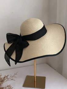 Chapeau de soleil à large bord pour femmes, chapeau de paille décontracté de plage pour les vacances, mode