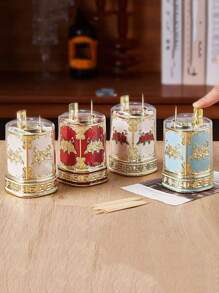 European Style Press Release Toothpick Dispenser, Spring Loaded Toothpick Holder With Dust Cover For Restaurant, Hotel Dining Table