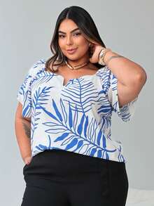 Women's Plus Size  Blouse - Blue Leaf Est - Ver 6
