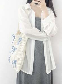 Y2k Bag Baby Pink Bows Pattern Knitted Handbag Foldable Hollow Out Design Crochet Bag Medium Vacation Beige Beach Travel Bag Large Capacity Knitted Hobo Handbag Shoulder Purse For Teen Girls Women College Students,White-Collar Worker,Casual Vacation, Beach Bag, Shoulder Bag, Tote Bag, Cute Bow Bag For Women