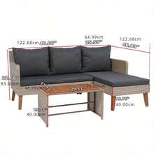 3 Piece Patio Sectional Wicker Rattan Outdoor Furniture Sofa Set Natural Yellow Wicker + Dark Grey Cushion - default - View 5