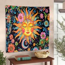 1 pezzo Arazzo da parete decorativo in poliestere colorato con disegno di sole e fiori, stile bohémien, adatto per soggiorno, camera da letto, studio di yoga e meditazione, decorazione per la casa, design vibrante con motivi e dettagli intricati