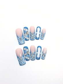 10 Pieces Of Handmade Armor With 3D Butterfly Strap And Diamond Decoration, Mysterious, Elegant, Playful, Cute, And Can Be Worn Repeatedly As A Gift For Friends During Festivals Press On Nails Nail Supplies Nails