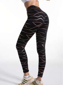 High Waist Lift Butt Gold Foil Casual Sports Leggings