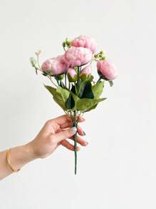 1 pièce/3 pièces Bouquet de fleurs de rose artificielles Fleurs de pivoines fausses à toucher réel pour la décoration de la maison, du mariage, de la fête, des centres de table, de la Fête des Mères