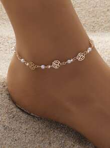 1pc Elegant Fashionable Sparkly Micro-Inlaid Water Rhinestone Multi-Layer Hollow Heart Water Drop Pendant Anklet For Women, Suitable For Festivals, Parties And Daily Outings