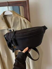 Bolso de hombro inclinado con bolsa de cintura adjunta, bolso casual de mujer de moda - Negro - Ver 3
