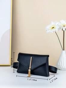 Bolso tipo cinturón mini con relieve de diamantes y cierre a presión - Negro - Ver 2