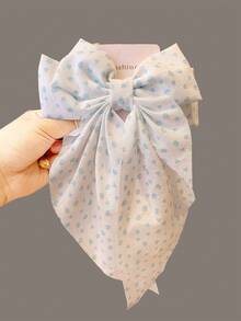 1pc Women's Korean-Style Double Layer Long Ribbon Ditsy Floral Big Bow Hair Clip, Sweet Fabric Spring Clamp Barrette ,Hair Accessory ,School Accessories, Claw Clips, Clips For Hair, Hair Slide, Hair Claws