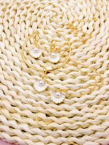 4pcs Set Fashionable Delicate Zinc Alloy Shell Pendant Necklace Bracelet Earrings Jewelry Set