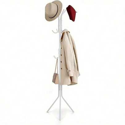 Coat Rack Modern Clothes Rack Metal Hanger With 12 Hooks Coat Stand 3 Tier Freestanding Storage Holder Hat Handbag Jacket Umbrella Hanging Organiser For Living Room Bedroom White 175CM