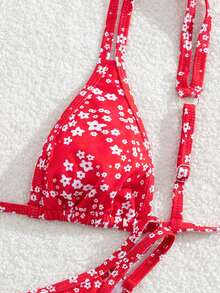 Women's Sexy Printed Halter Backless Tied Bikini Set, Summer Vacation Beach - Multicolor - View 4