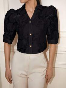Women Semi-Sheer Floral Print Short Sleeve Top, Spring/Summer