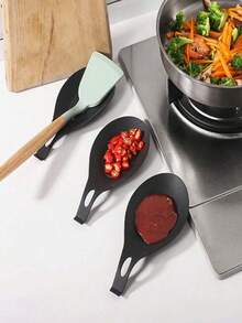 1pc/3pcs Spoon Pad, Easy To Clean TPE Kitchenware Pad, Silicone Spoon Pad, Heat-Insulated Spoon Pad, Flavor Dining Utens, Restaurant Spoon Rack - Black - View 7