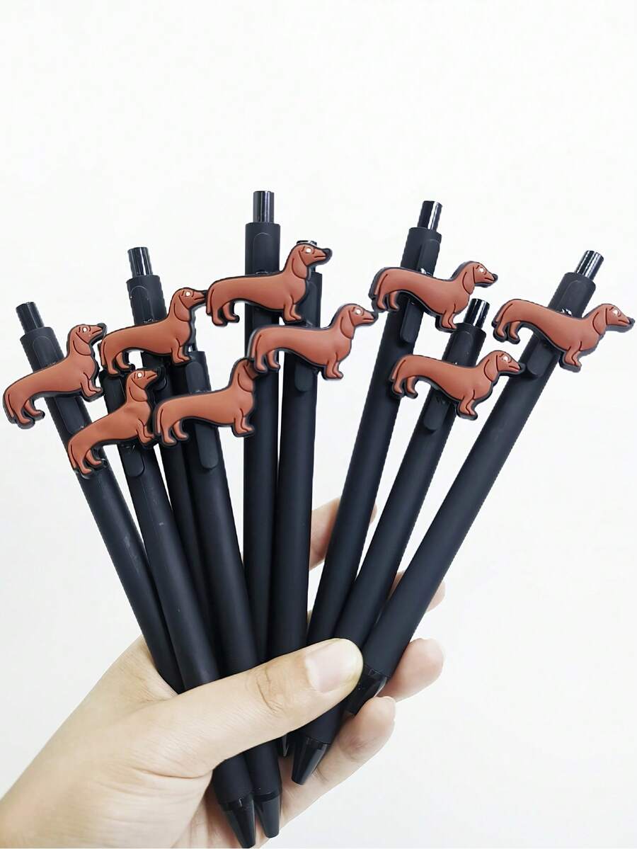 5/10 piezas Bolígrafos de gel redondos de PVC suave con tema de perro salchicha, bolígrafos de regalo para estudiantes de vuelta al cole - aleatorio - Ver 1