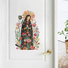 1 pièce Notre-Dame de Guadalupe Sticker mural de statue de fleurs de lune Sticker de porte Vierge Marie en prière Décor de chambre d'enfant Chambre à coucher Salon Bureau Autocollant décoratif Papier peint Décoration de maison Décoration de pièce Autocollants muraux Personnalisés