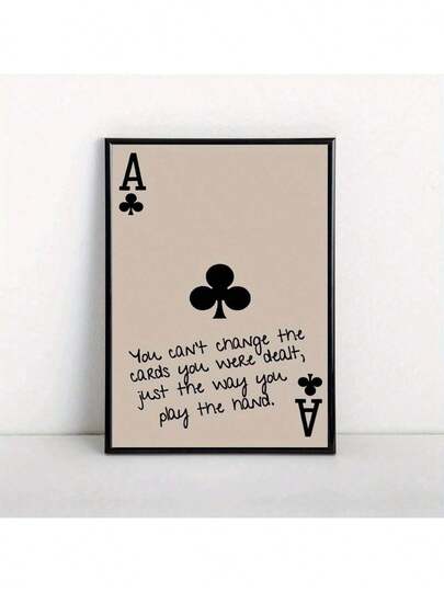 Stampe d'arte su tela con il motivo delle carte dell'asso in bianco e nero, decorazione da parete in stile retrò per soggiorno, camera da letto, ufficio domestico, cartellone con illustrazioni moderne opzionali con cornice