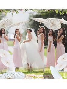 1pc Elegant DIY White Paper Umbrella - Vintage Style Bride Sun Umbrella, Wedding Decoration, Home Decor, Used For Wedding Decoration, Photography, Makeup, Party, Beach Decor, Beautiful Photo Prop And Party Accessory - Multicolor - View 6