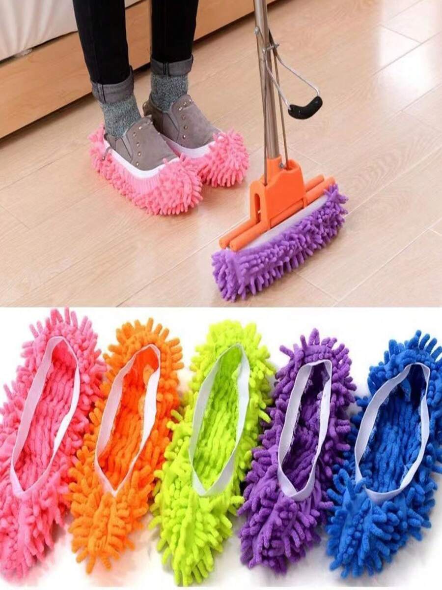 4pcs Soft Washable Reusable Floor Cleaning Foot Socks, Multi-Functional Slouchy Mop Slippers, Removable Floor Cleaning Slippers - Multicolor - View 1