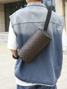 Fashionable PU Checkerboard Print Bucket Bag, Unisex Portable Shoulder Messenger Bag Suitable For Work, Shopping, Travel, Father's Day Gift, Party Etc. - Multicolor - View 9