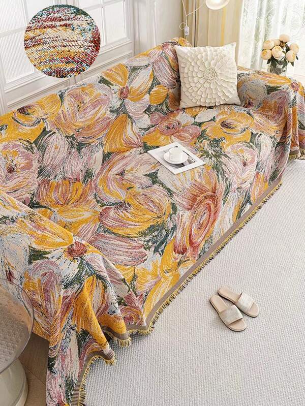 1pc Vintage Rose Pattern Sofa Cover, Full Coverage, Anti-Slip, Cooling Fabrics For Summer, Multiple Sizes, Versatile Decoration For Living Room & Bedroom Room Decor Home Decor Living Room Decor Couch Cover Blanket