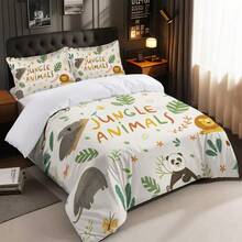 3 件套卡通森林动物印花床上用品套装，1* 羽绒被套 + 2* 枕套，超大尺寸，适合情侣或单人床，适合男士、青少年、女士、卧室、客房、酒店