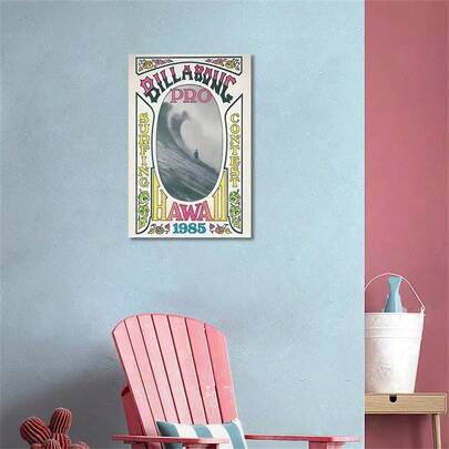 1pc Modern Vintage 1985 Hawaii Surfing Contest Wall Art Poster Living Room Bar Cafe Bedroom Office Home Decorative Canvas Painting Optional Frame ,Wall Art With Frame