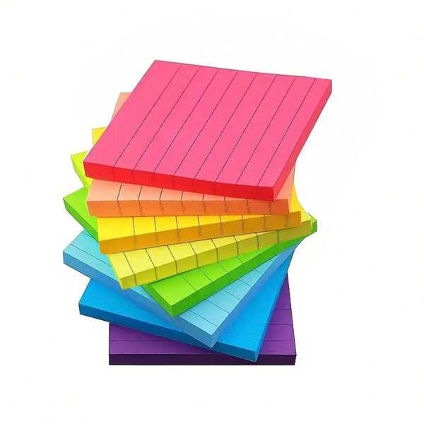 Colorful Striped Sticky Notes, Multi-Color Square Sticky Notes, N-Times Reusable Fluorescent Memo Pads With Lines,School Supplies,Back To School