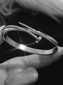 1pc Stainless Steel Bracelet Men And Women's Four Seasons Personalized Design Heart Zirconia Bracelet Jewelry Accessories Gifts, Jewelry Gold Jewelry Jewelry Women Bracelets Accessories Women Stainless Steel Jewelry Bracelets For Women